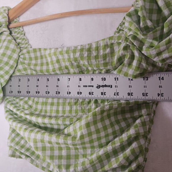 Mimosa, Crop Top,  Green/White Gingham Check, Puffy Sleeves, Small Western Style - Picture 9 of 13